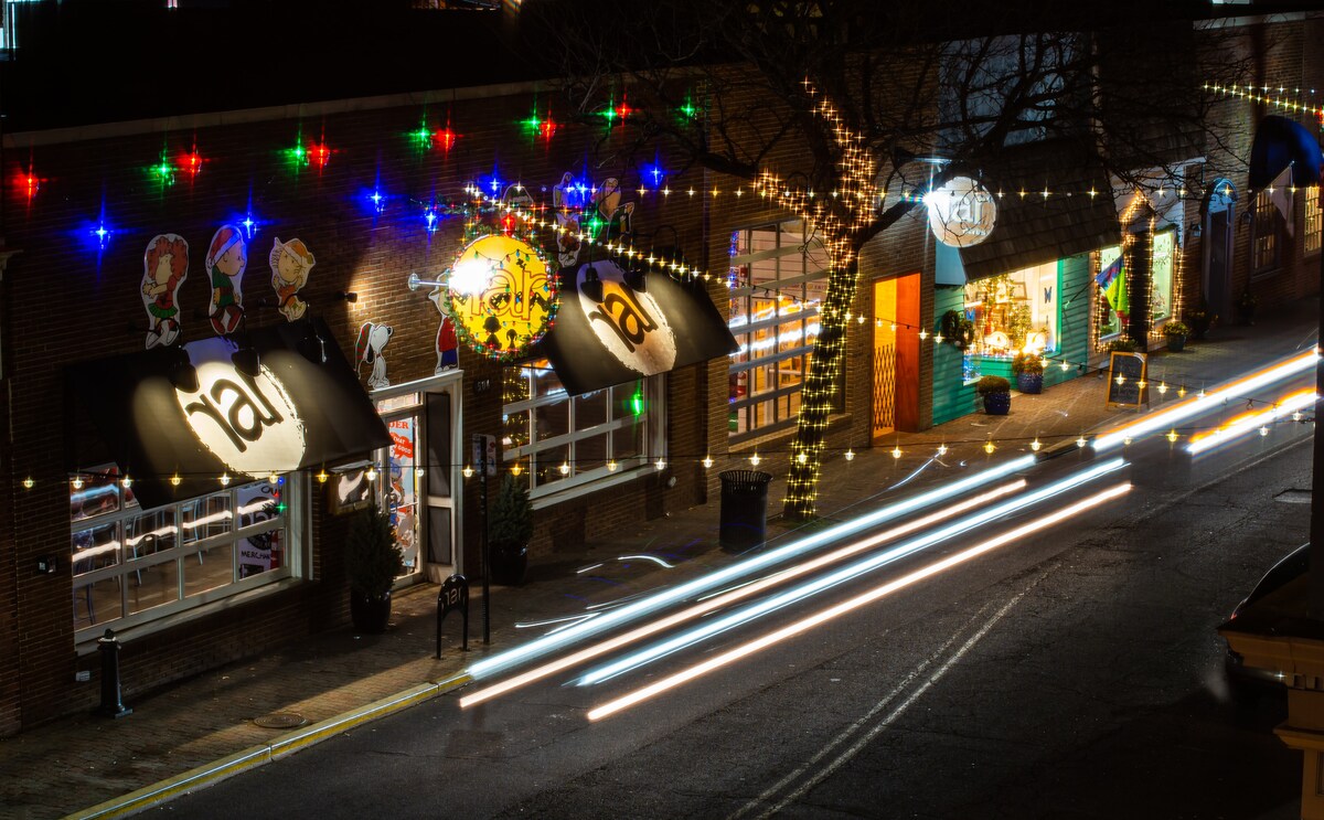 RAR Brewing at night with holiday lights